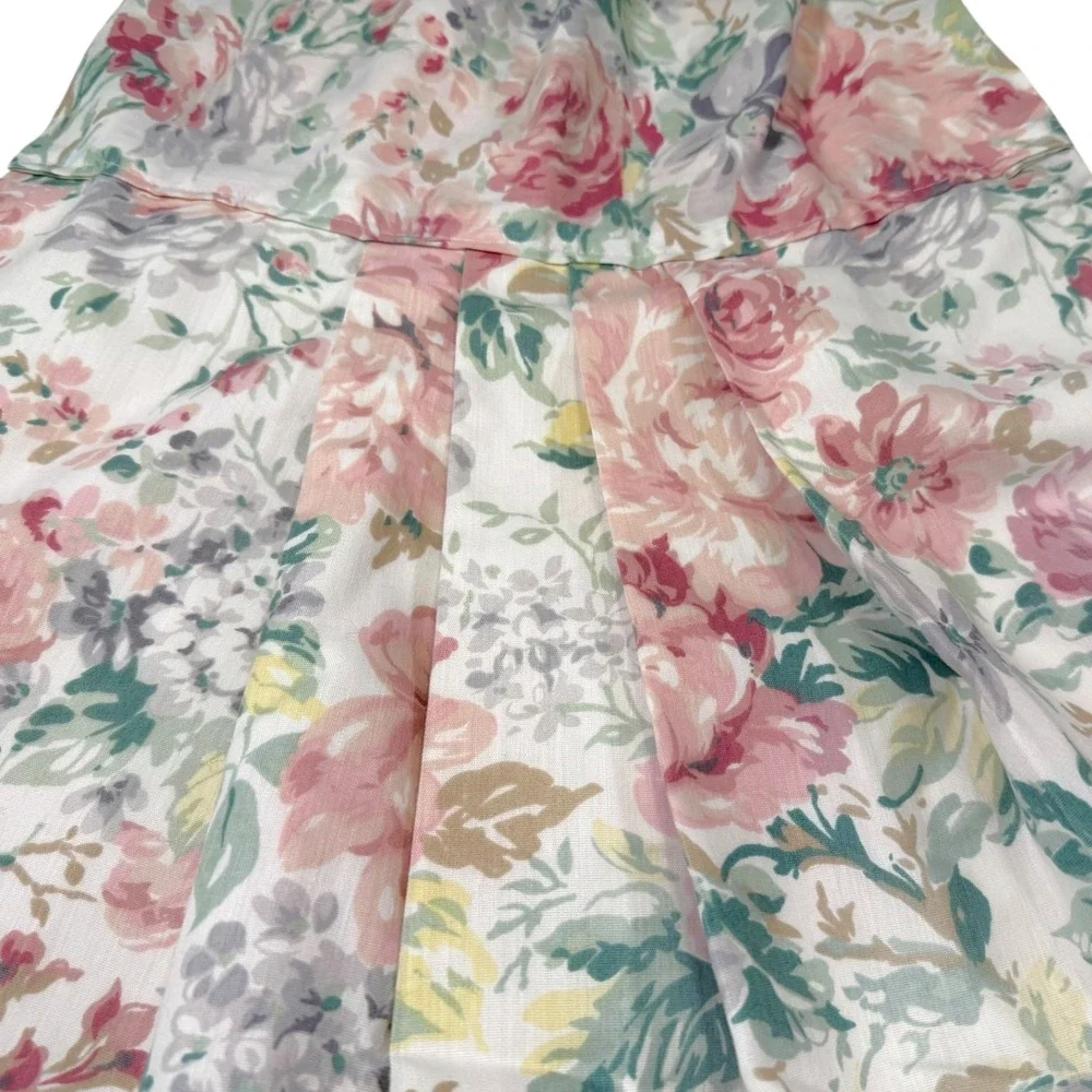 Vintage Pink Green Floral Balloon Valance Set Inverted Pleat Cottagecore Shabby